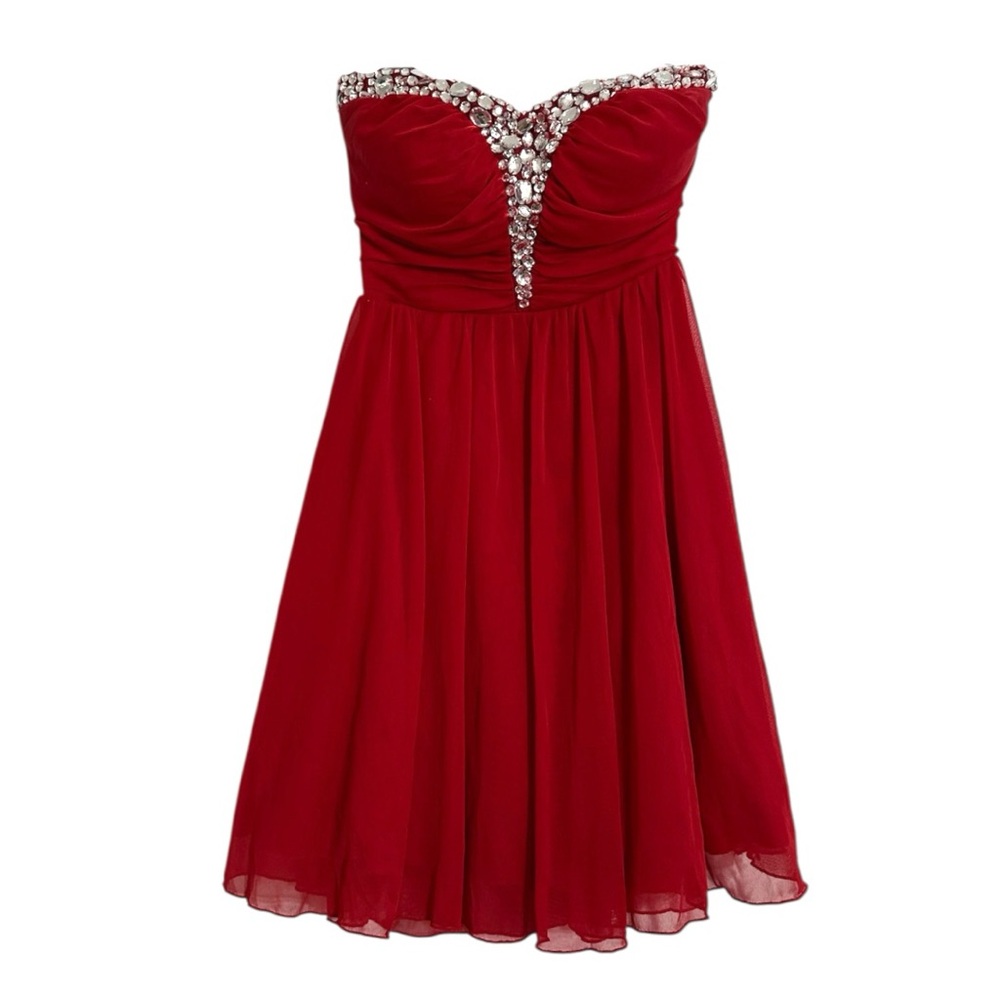 Speechless Red Strapless Sweetheart Chiffon Dress Y2K Vintage Size 3 Juniors